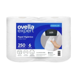 Papel Higiénico Jumbo Doble Hoja 6 Rollos 250 mts, Ovella