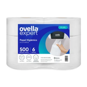 Papel Higiénico Jumbo Hoja Simple 6 Rollos 500 mts, Ovella