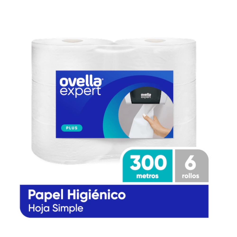 Papel Higiénico Jumbo Hoja Simple 6 Rollos 300 mts, Ovella