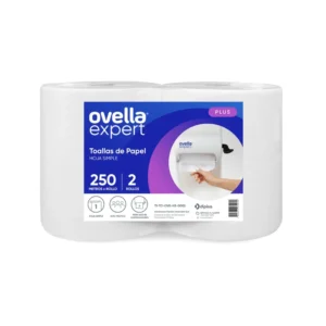 Toalla de Papel Jumbo Hoja Simple 2 Rollos x 250 mts, Ovella